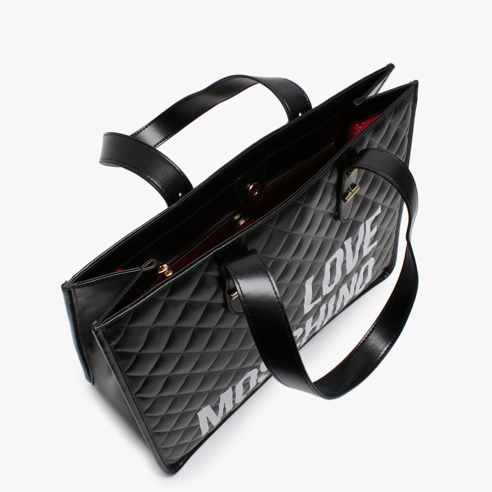 Black Quilted Logo Shopper Bag