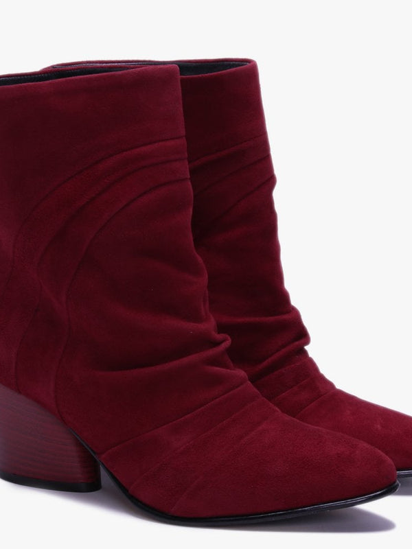 Casette Red Suede Pleated Ankle Boots