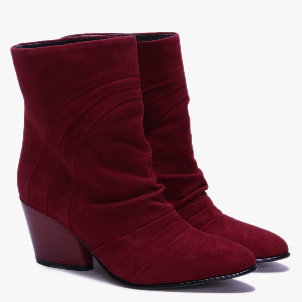 Casette Red Suede Pleated Ankle Boots