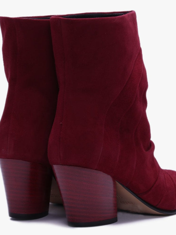 Casette Red Suede Pleated Ankle Boots