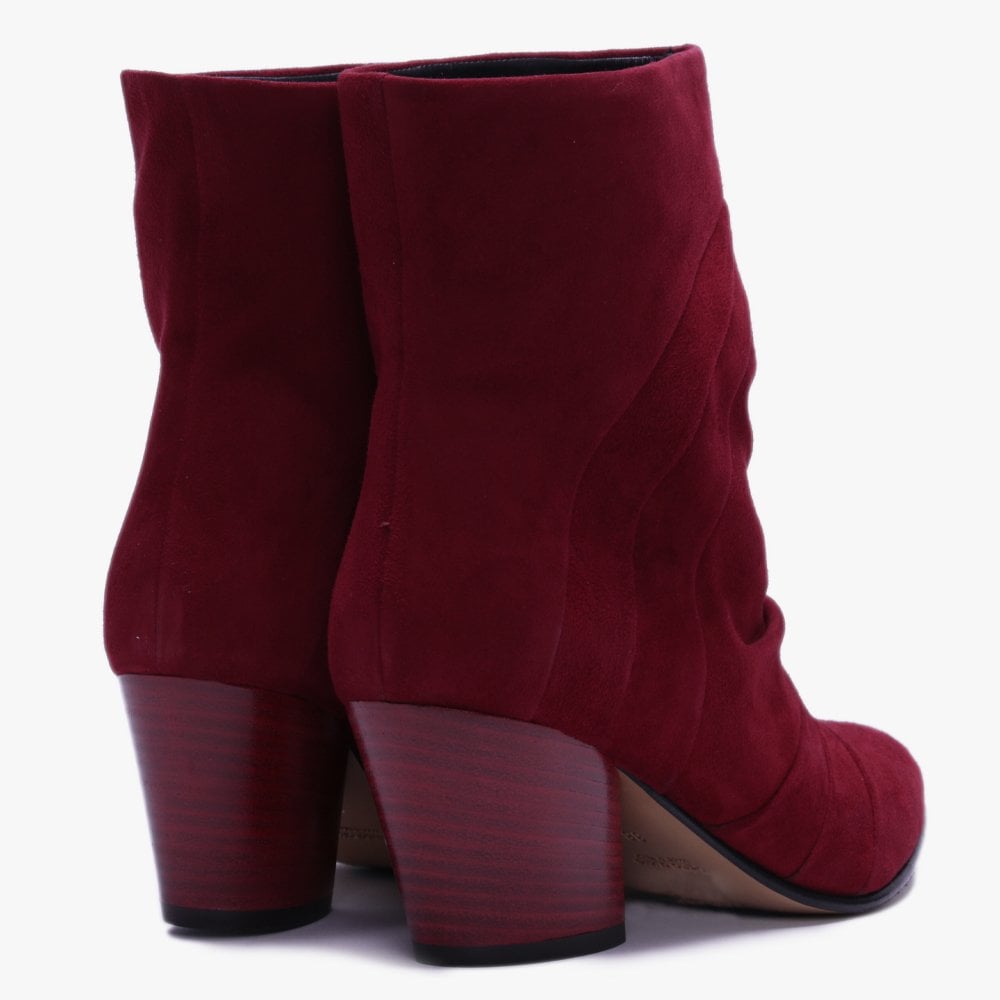 Casette Red Suede Pleated Ankle Boots