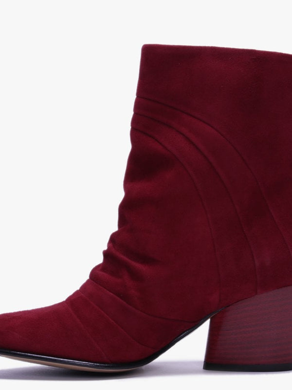 Casette Red Suede Pleated Ankle Boots