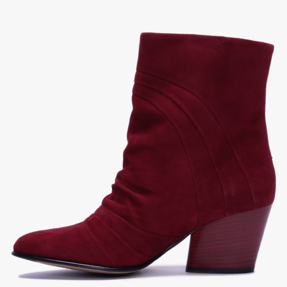 Casette Red Suede Pleated Ankle Boots