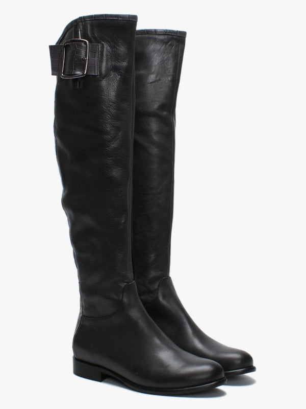 Laureno Grey Leather Moc Croc Over The Knee Boots