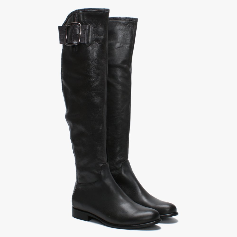 Laureno Grey Leather Moc Croc Over The Knee Boots
