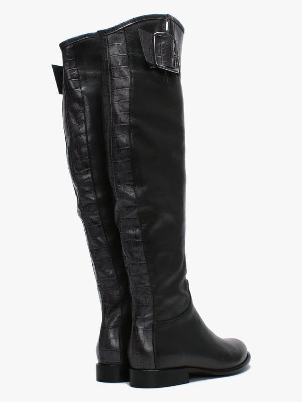 Laureno Grey Leather Moc Croc Over The Knee Boots