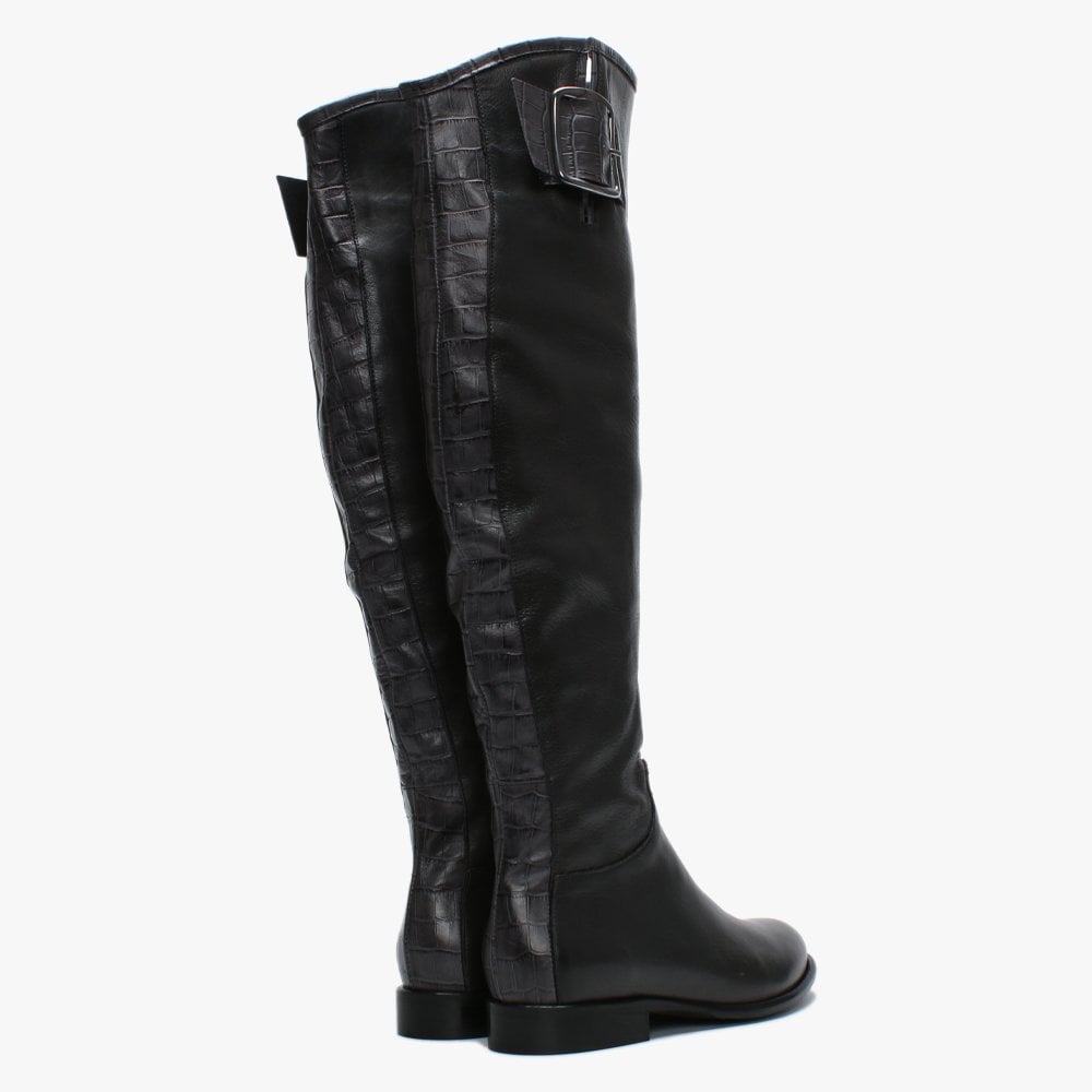Laureno Grey Leather Moc Croc Over The Knee Boots