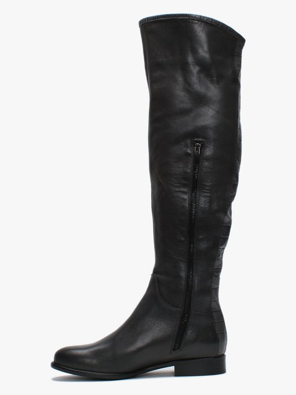 Laureno Grey Leather Moc Croc Over The Knee Boots