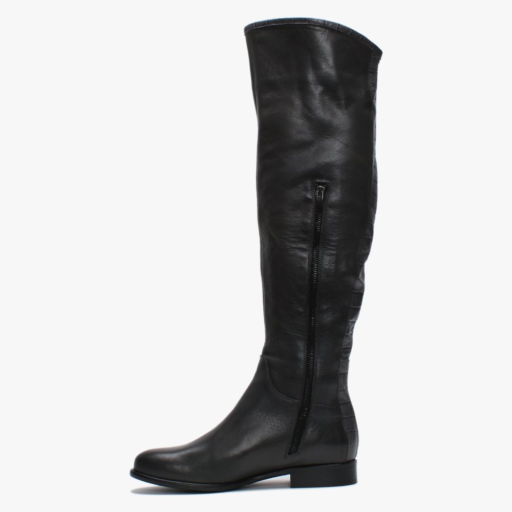 Laureno Grey Leather Moc Croc Over The Knee Boots