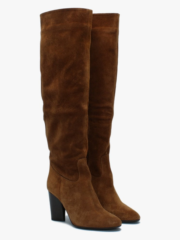 Lorna Tan Suede Block Heel Over The Knee Boots