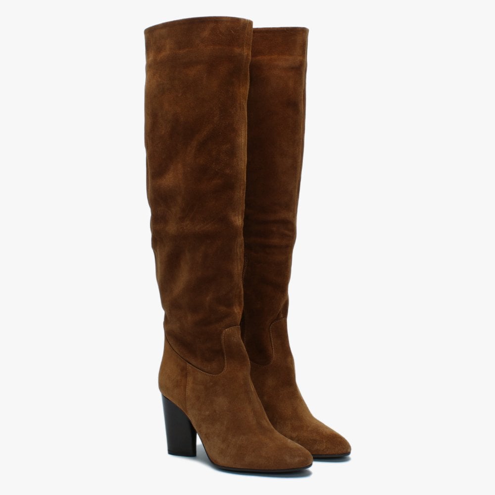 Lorna Tan Suede Block Heel Over The Knee Boots