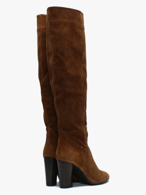 Lorna Tan Suede Block Heel Over The Knee Boots