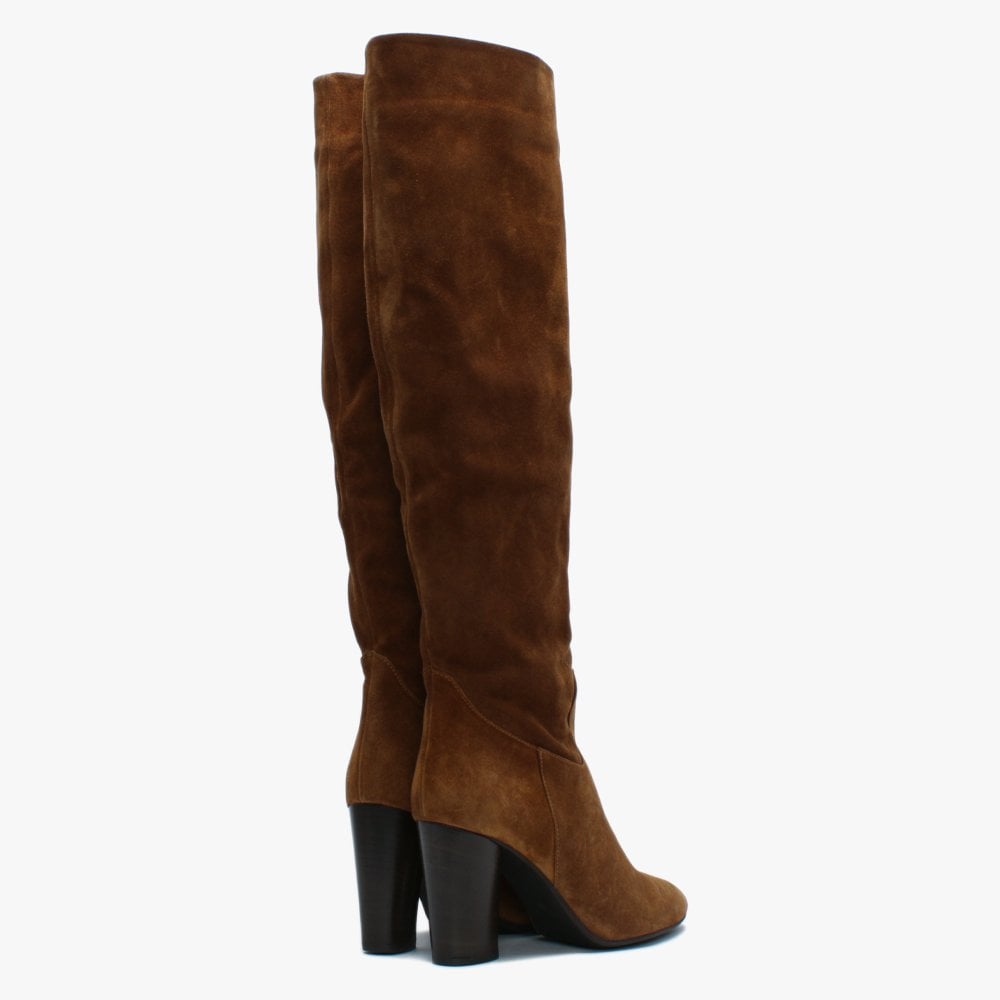 Lorna Tan Suede Block Heel Over The Knee Boots
