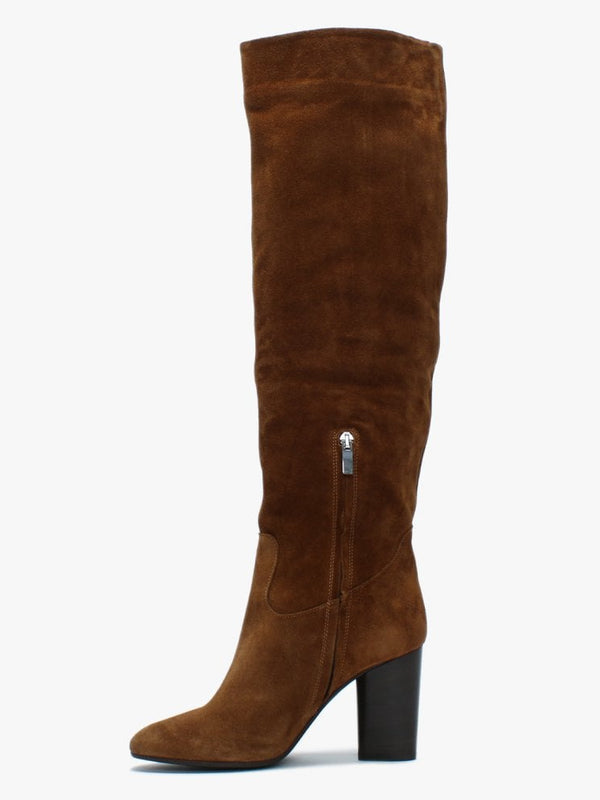 Lorna Tan Suede Block Heel Over The Knee Boots