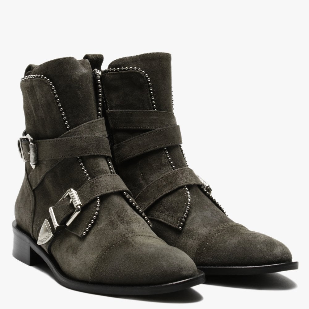 Endi Grey Suede Biker Boots
