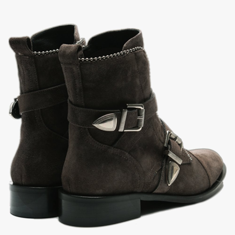 Endi Grey Suede Biker Boots