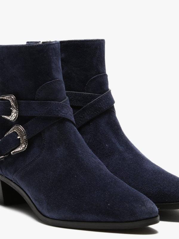 Elder Navy Suede Western Ankle Boots