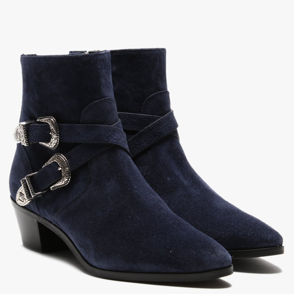 Elder Navy Suede Western Ankle Boots