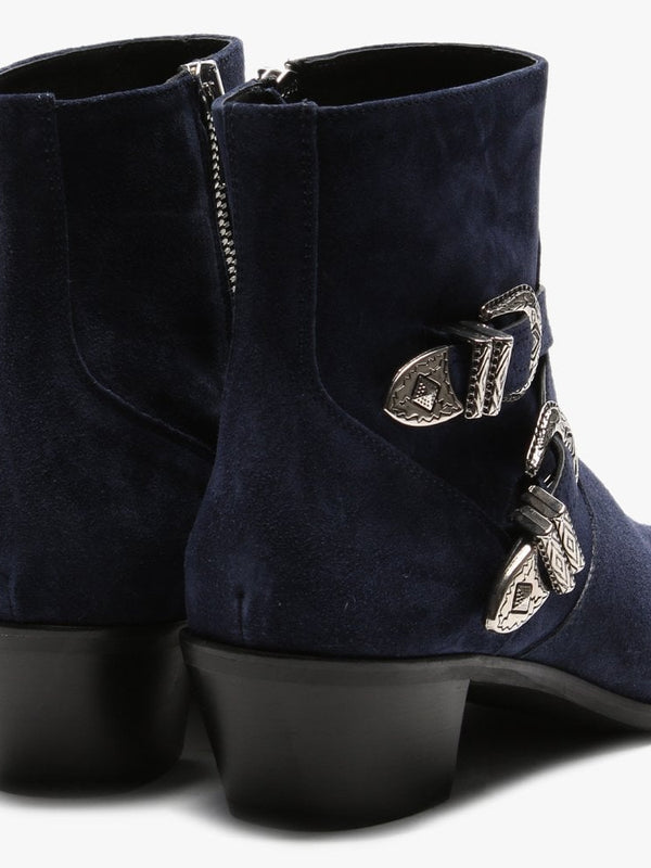 Elder Navy Suede Western Ankle Boots