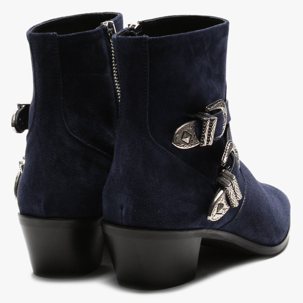 Elder Navy Suede Western Ankle Boots