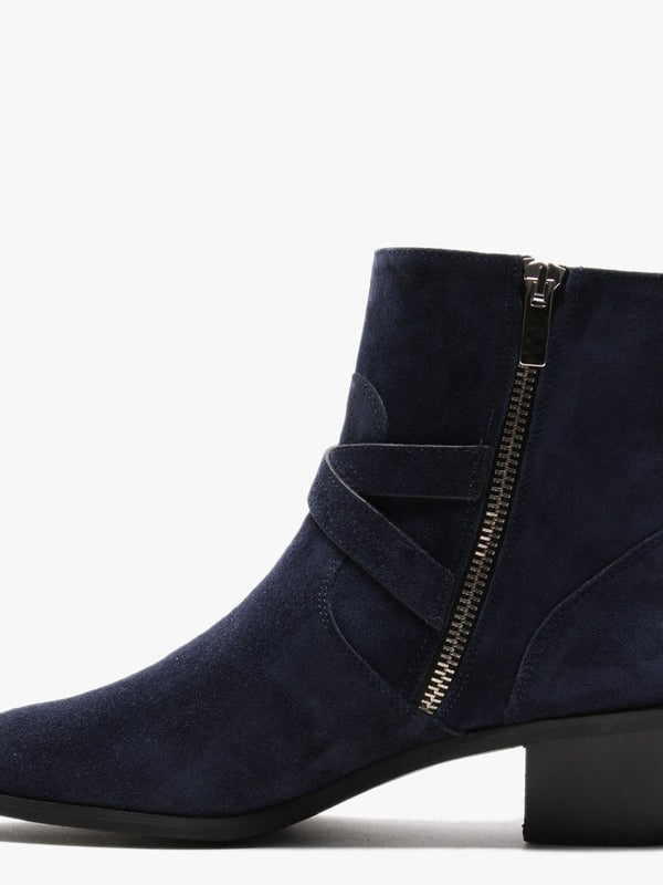 Elder Navy Suede Western Ankle Boots