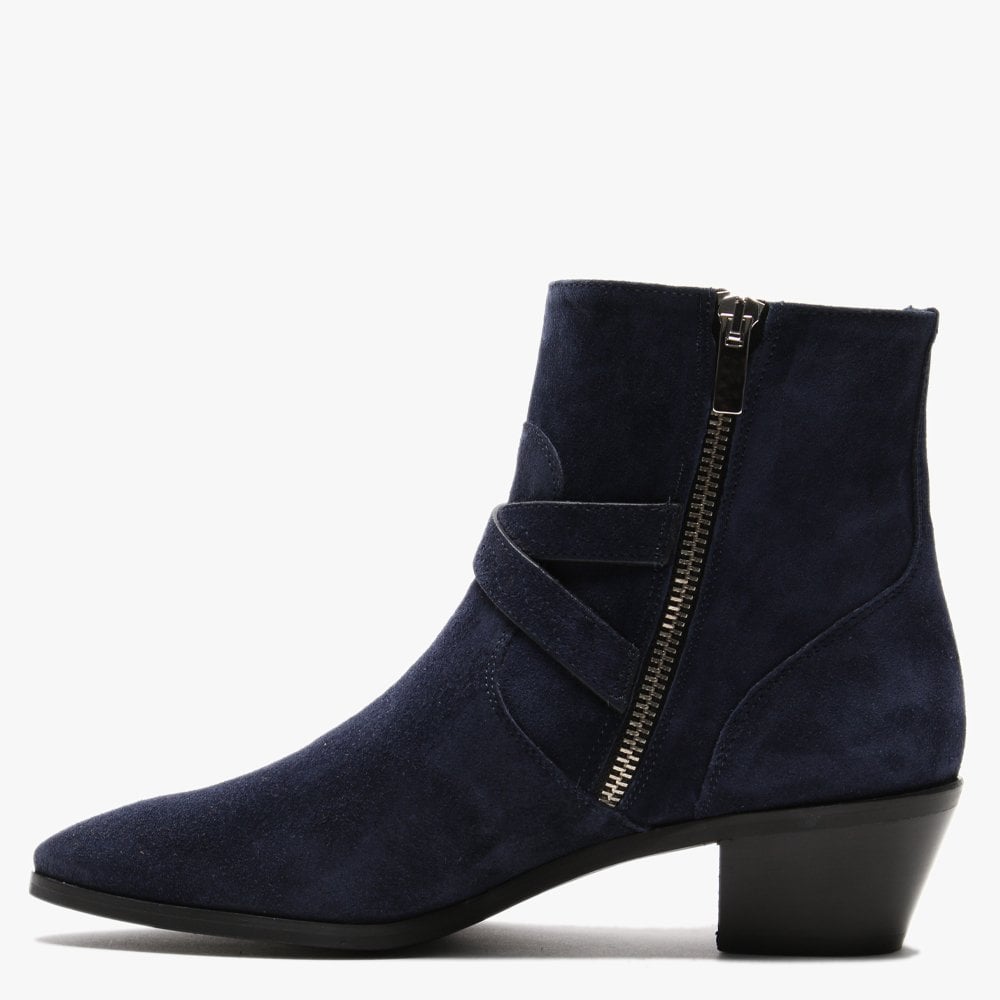 Elder Navy Suede Western Ankle Boots