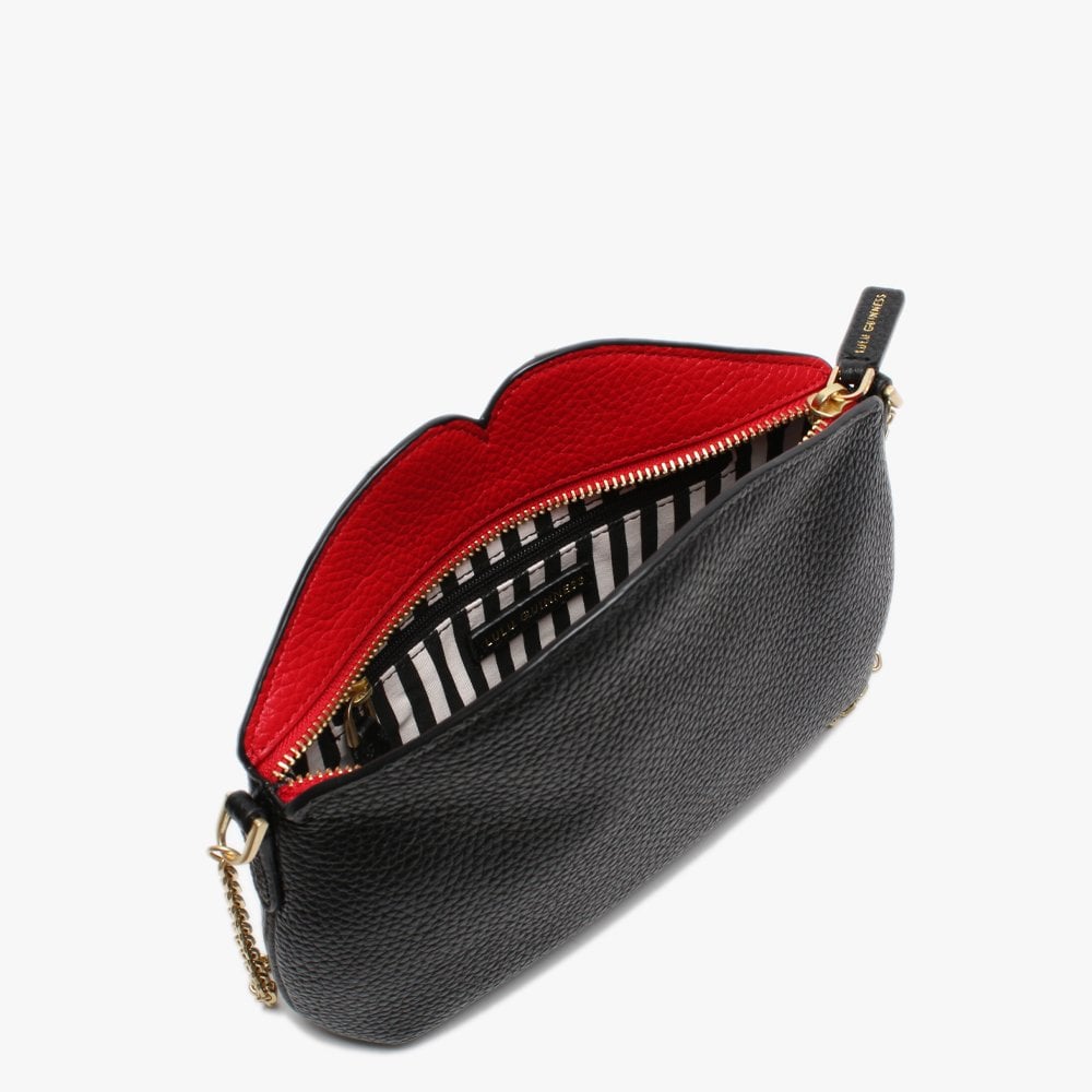 Cleo Black & Classic Red Grainy Leather Cross-Body Bag