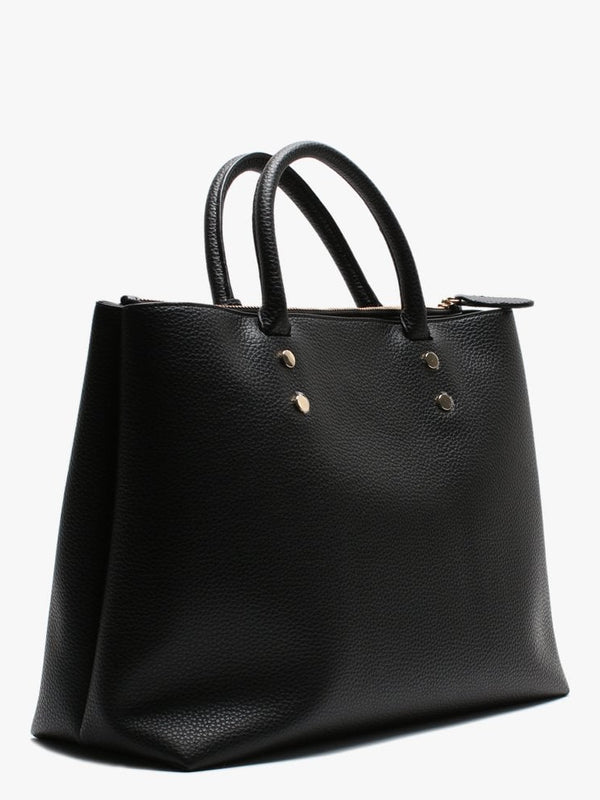 Raised Logo Black Shopper Tote Bag