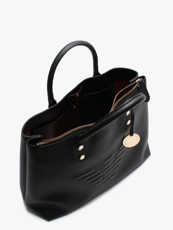 Raised Logo Black Shopper Tote Bag
