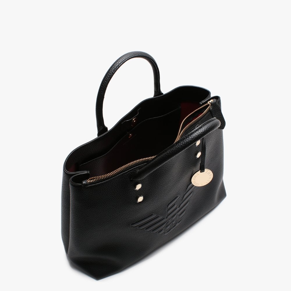 Raised Logo Black Shopper Tote Bag