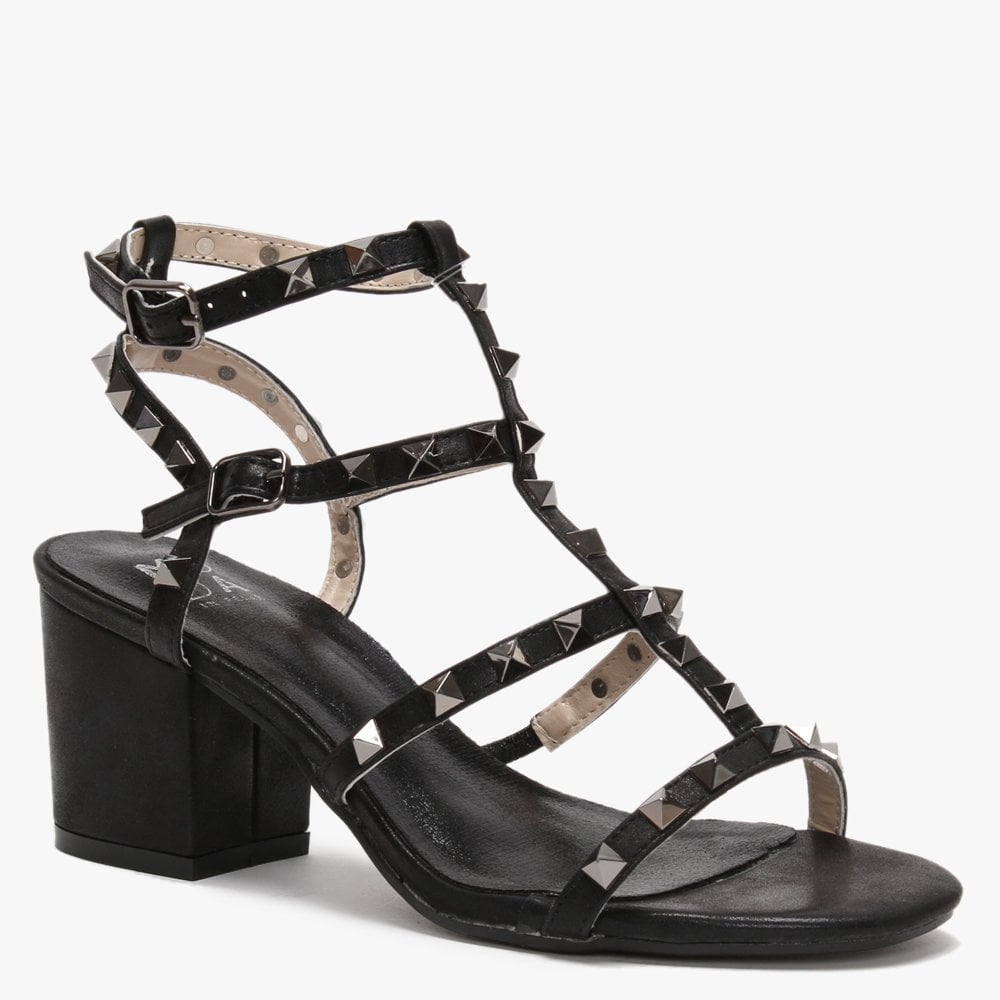 Mima Black Studded Block Heel Sandals