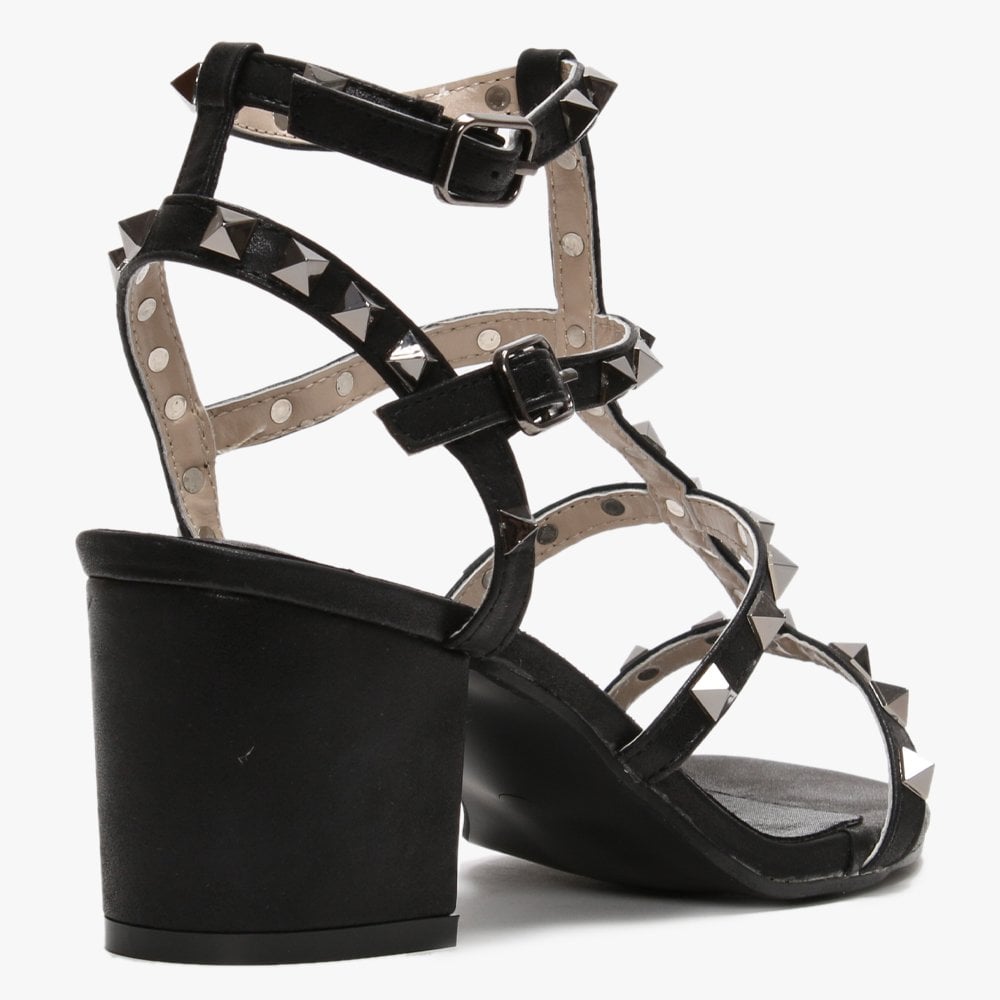 Mima Black Studded Block Heel Sandals
