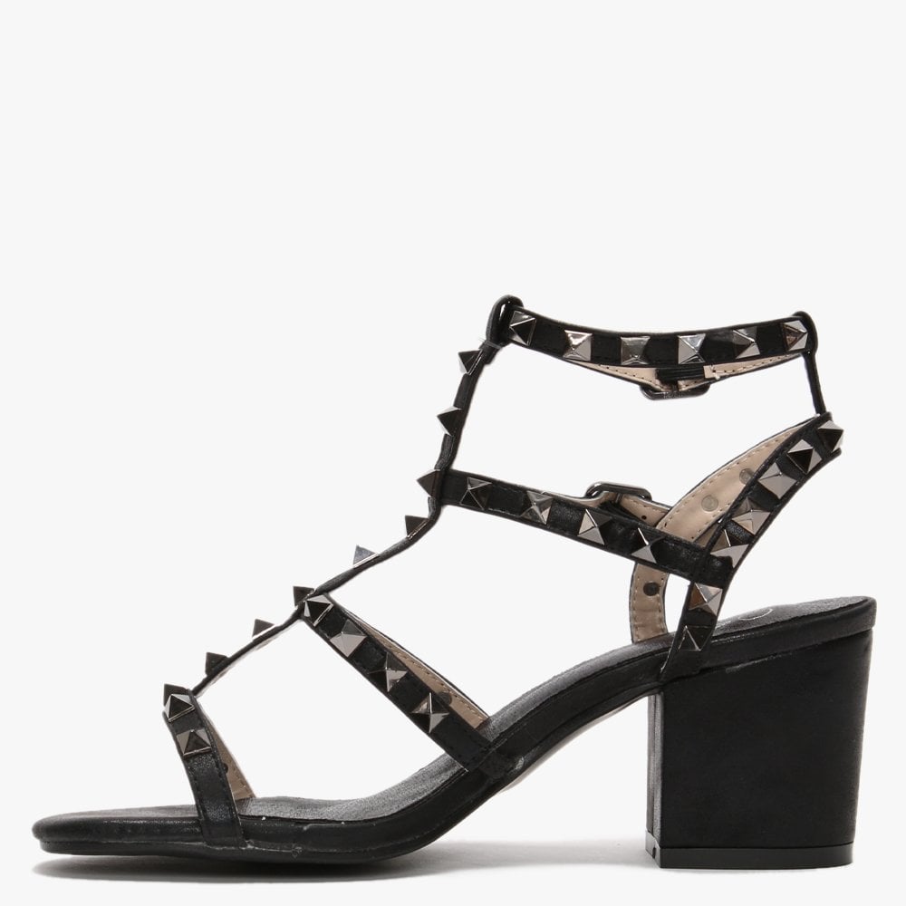 Mima Black Studded Block Heel Sandals