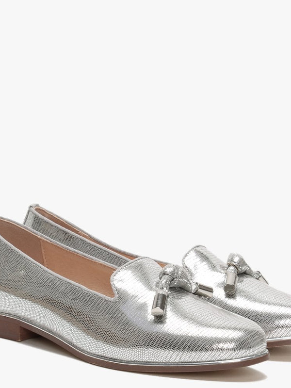 Eadlist Silver Metallic Reptile Tassel Loafers