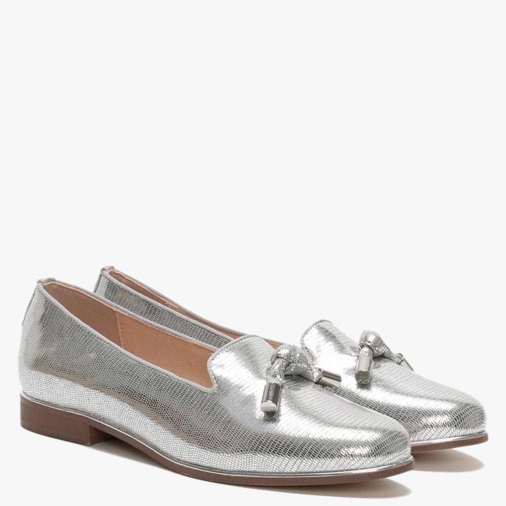 Eadlist Silver Metallic Reptile Tassel Loafers