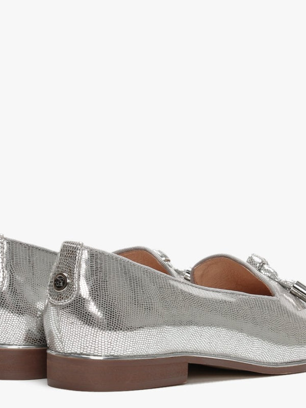 Eadlist Silver Metallic Reptile Tassel Loafers