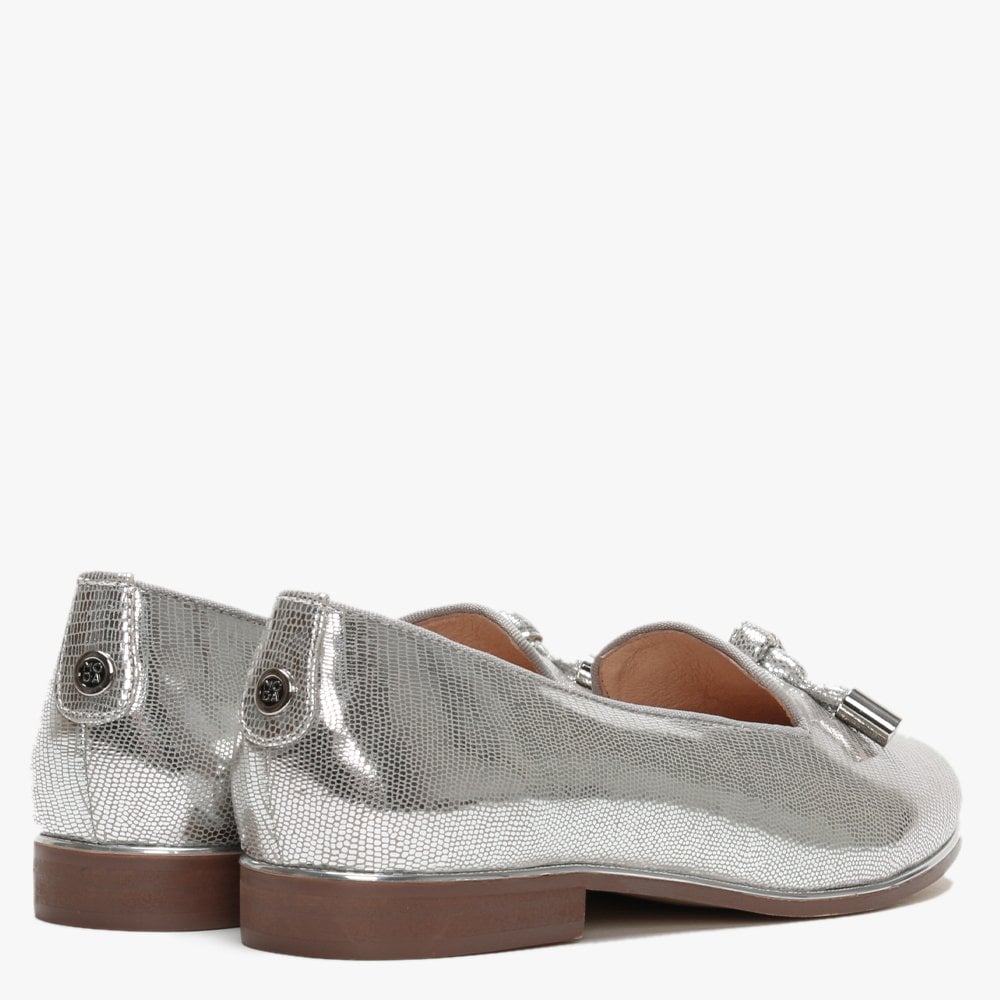 Eadlist Silver Metallic Reptile Tassel Loafers
