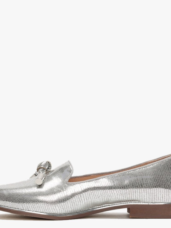 Eadlist Silver Metallic Reptile Tassel Loafers