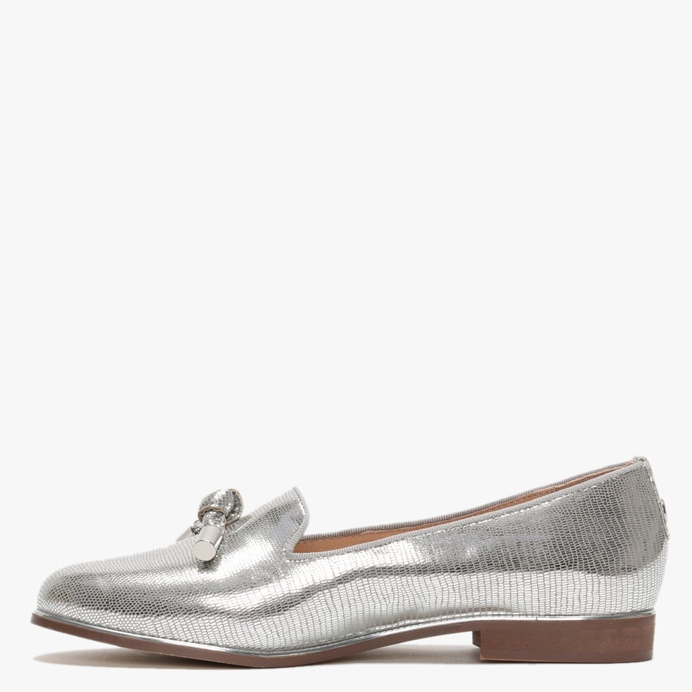 Eadlist Silver Metallic Reptile Tassel Loafers