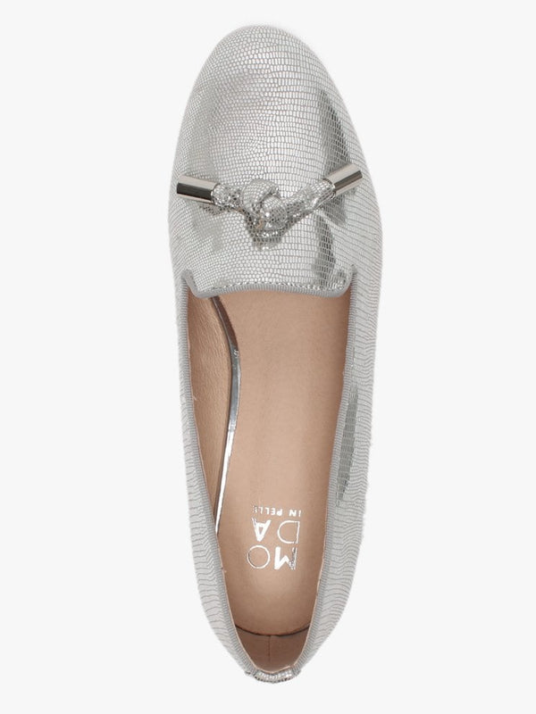 Eadlist Silver Metallic Reptile Tassel Loafers