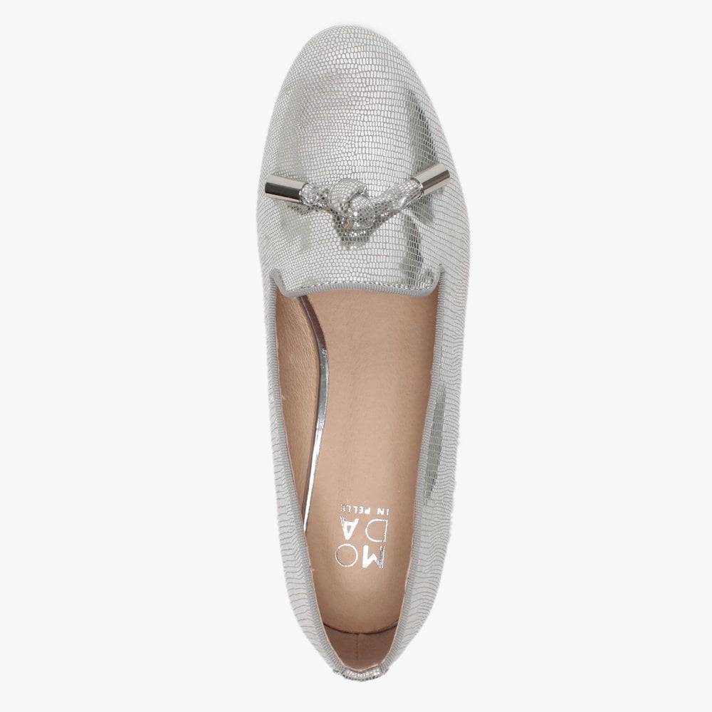 Eadlist Silver Metallic Reptile Tassel Loafers