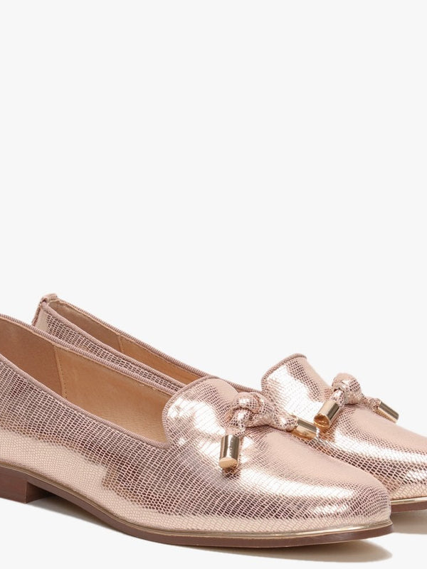 Eadlist Pink Metallic Reptile Tassel Loafers