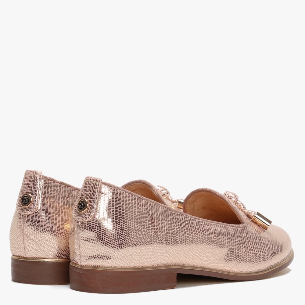 Eadlist Pink Metallic Reptile Tassel Loafers