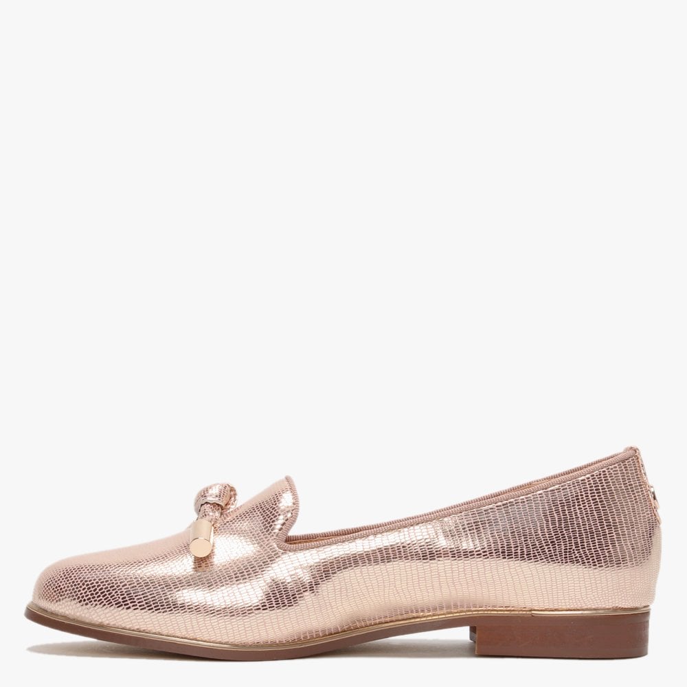Eadlist Pink Metallic Reptile Tassel Loafers