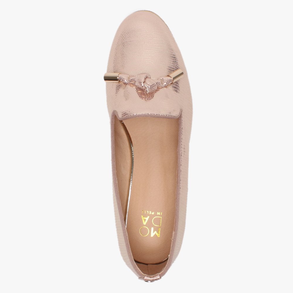 Eadlist Pink Metallic Reptile Tassel Loafers