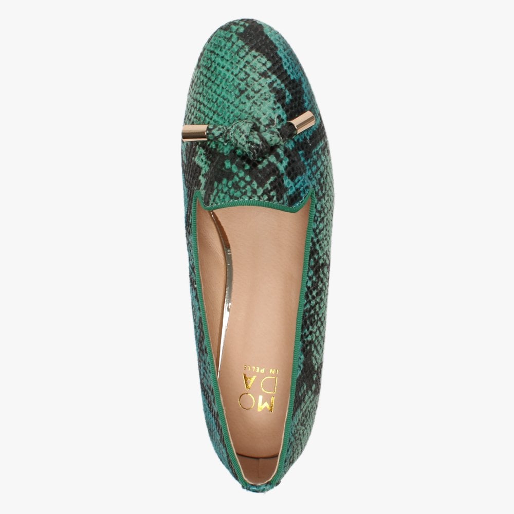 Eadlist Green Reptile Tassel Loafers