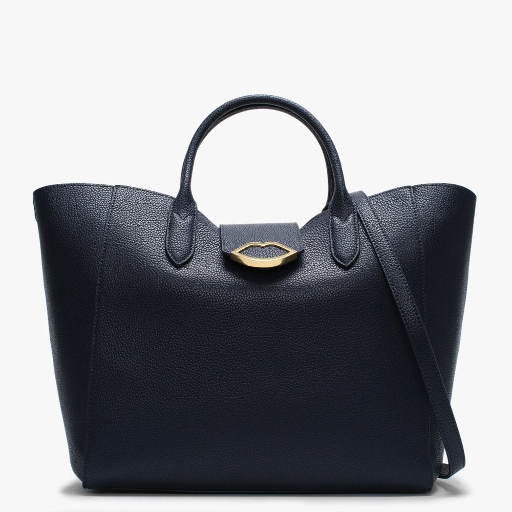 Luella Navy Grainy Leather Tote Bag