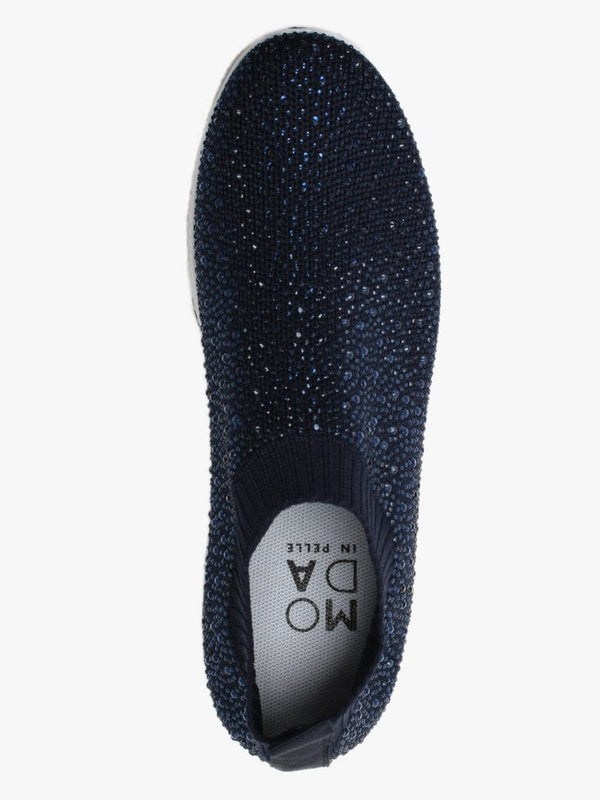 Breana Navy Knitted Embellished Trainers