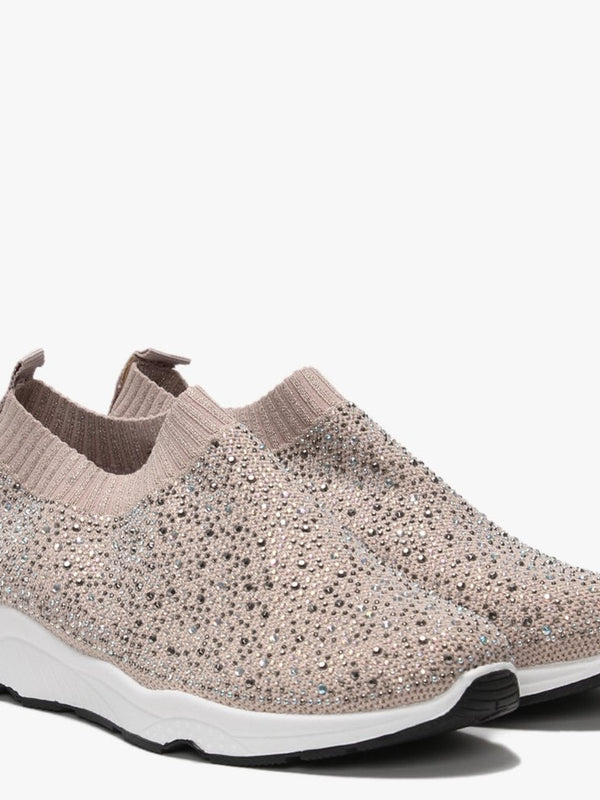Breana Nude Knitted Embellished Trainers