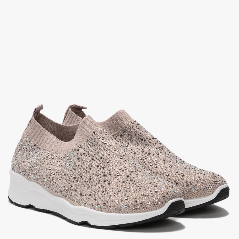 Breana Nude Knitted Embellished Trainers